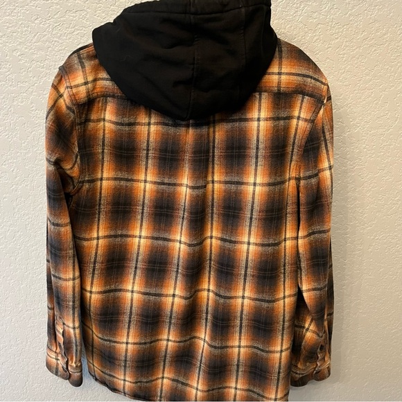 Vans LOPES hooded flannel shirt orange black plaid classic fit size Large - Picture 3 of 11